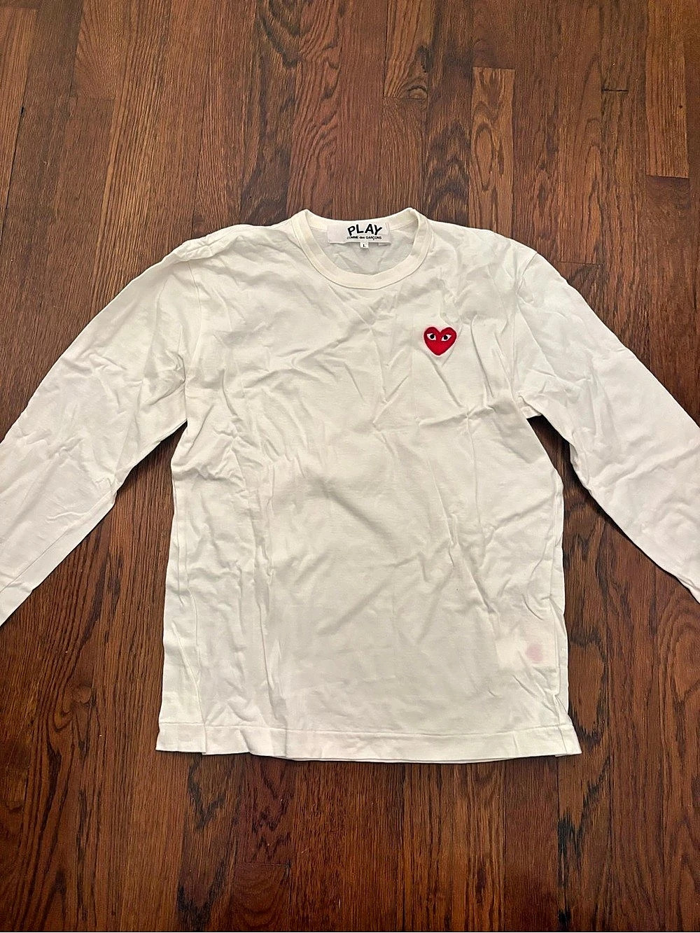 Comme des Garçons PLAY heart logo long sleeve tee White Large